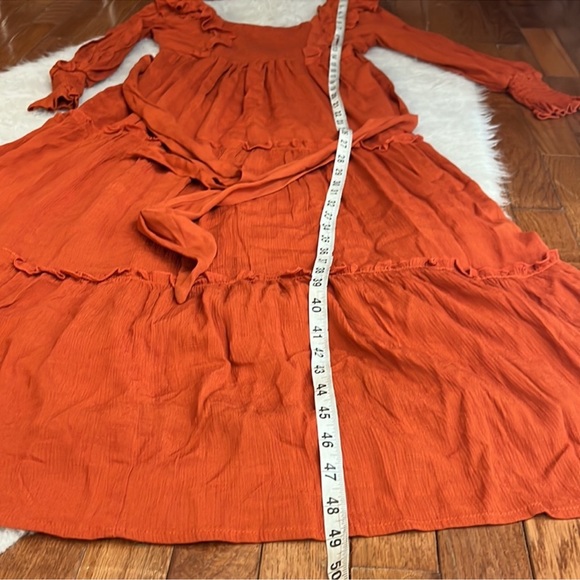 ❤️IN LOOM Rust Color Long Sleeve Tiered Bohemian Peasant Maxi Dress - Picture 6 of 8